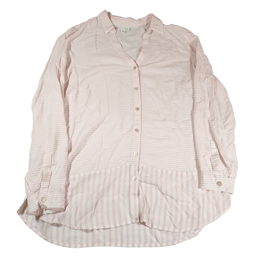 J Jill Womens M Pink Striped Tunic Long Sleeve Button Down Shirt